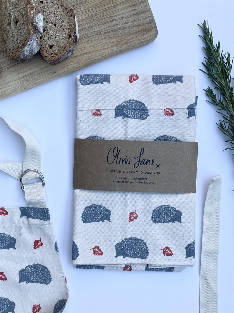 Olivia Jane Designs - 100% Cotton Full Length Apron - Snuffling Along Hedgehogs