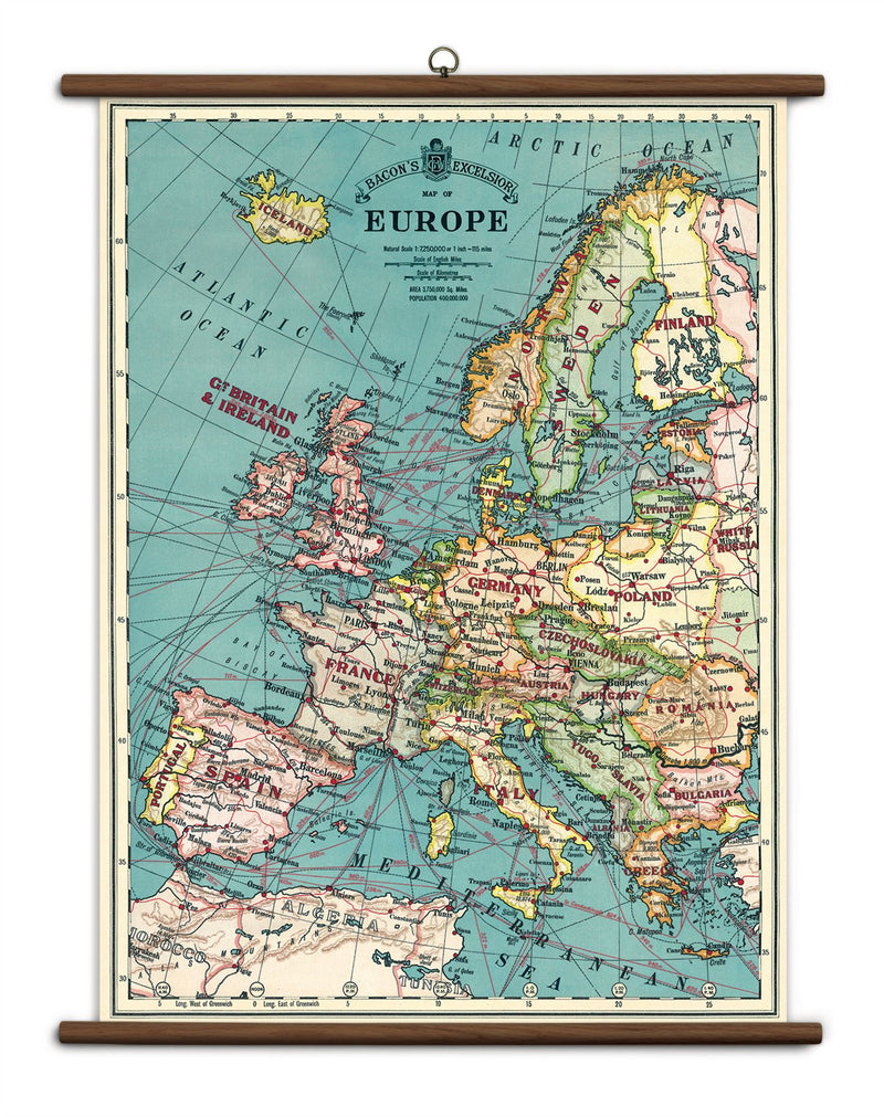 Cavallini - Vintage School Chart - Ready To Hang - 70 x 100cms - Map of Europe