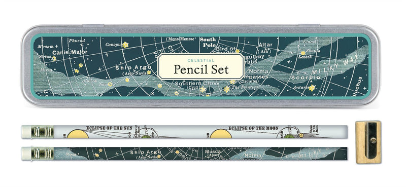 Cavallini - Tin of Pencils - Celestial - 10 Pencils/2 Designs, & Sharpener