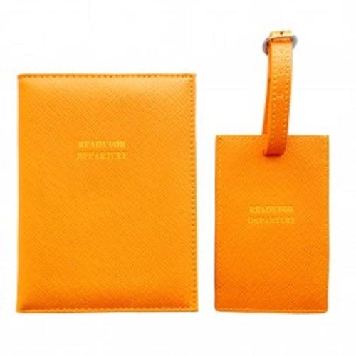 Bombay Duck - Ready For Departure - Orange Passport Holder/Cover & Luggage Tag Set - Printed Faux Leather
