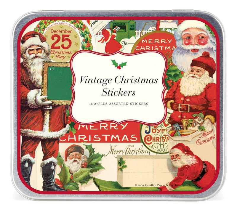 Cavallini - Tin of Decorative Stickers - Father Christmas - Vintage (HOLVIN)
