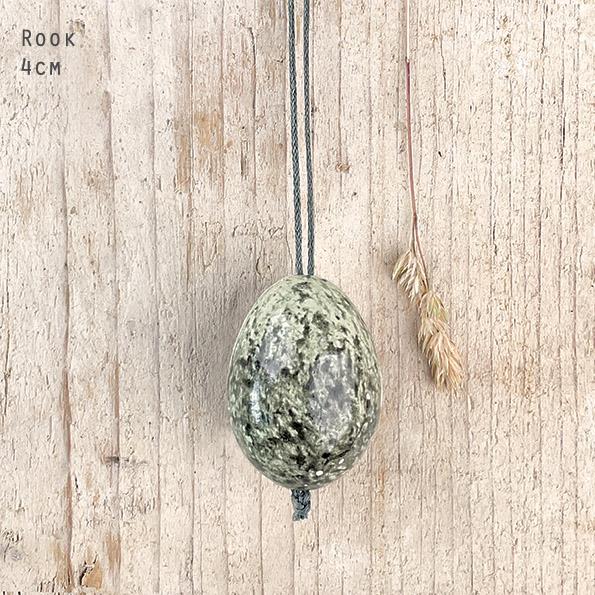 Mini Wooden Easter Egg - Rook - Green & Grey Speckled (65f) - East Of India - 4.4x3x3cms