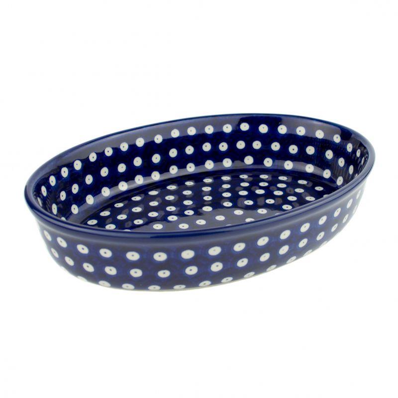 Oval Dish - Blue Eyes/Blue With White Spots - 27x19.5x6cms - 0298-0070AX - Polish Pottery