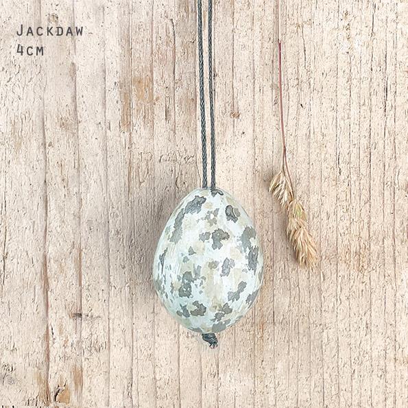 Mini Wooden Easter Egg - Jackdaw - Grey & Blue Speckled (65e) - East Of India - 4.2x3x3cms