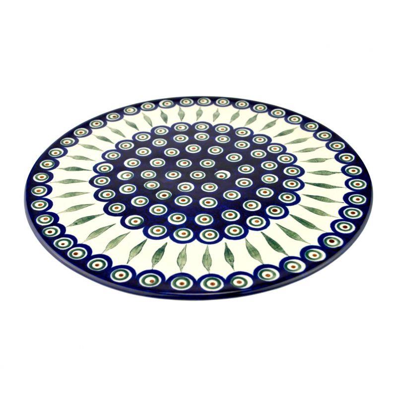 Pizza Platter 33cms - Green, Red & White Spots - Peacock - D53-0054X - Polish Pottery