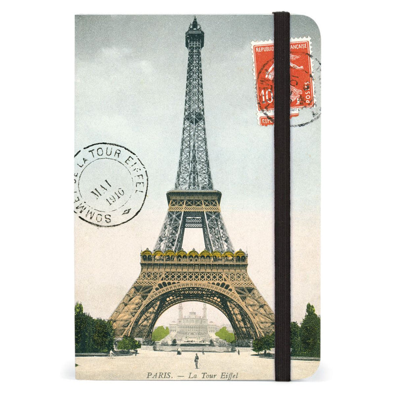 Cavallini - Small Lined Pocket Notebook 4x6ins - Paris Eiffel Tower - 256 Pages With Elastic Enclosure