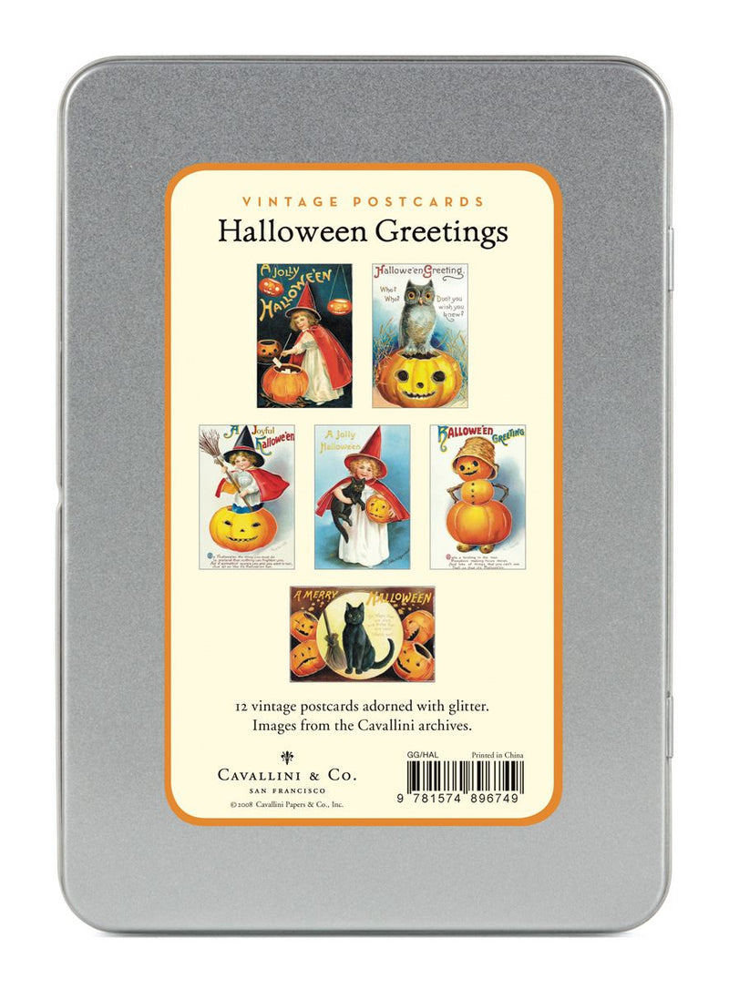 Cavallini - Glitter Greetings Carte Postale - Halloween - Tin of 12