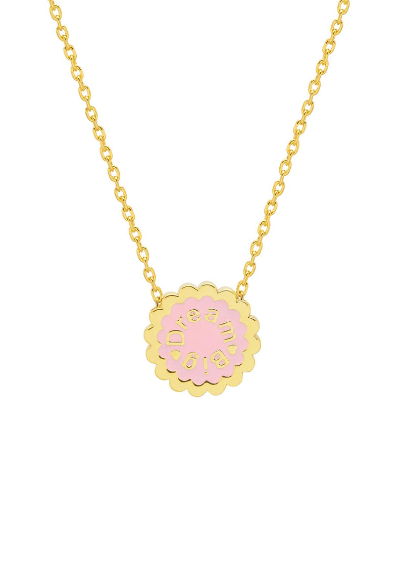 Dream Big Pink Enamel Necklace - Gold Plated - Big Dreams Start Small - Estella Bartlett