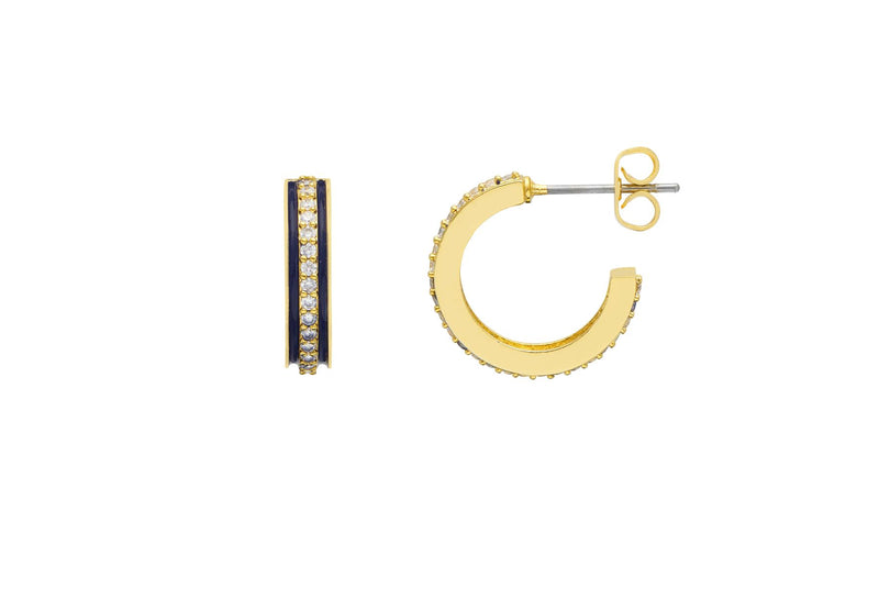 Navy Enamel Cubic Zirconia Pave Set Hoop Earrings - Gold Plated - Estella Bartlett