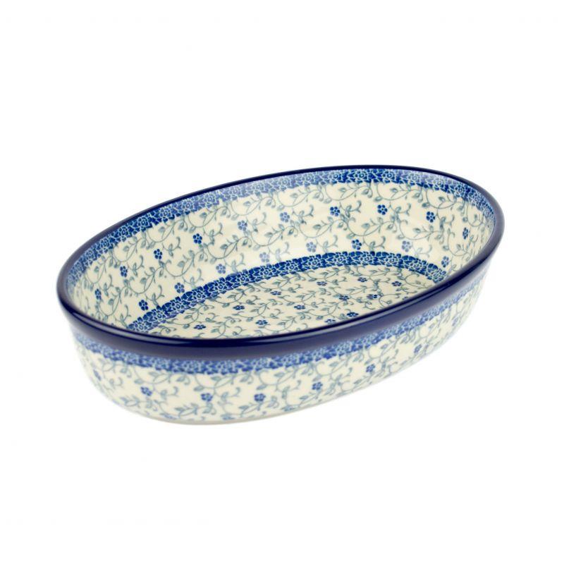Oval Dish - Tiny Blue Flowers - 16 x 24 x 6cms - 0299-1952X - Polish Pottery