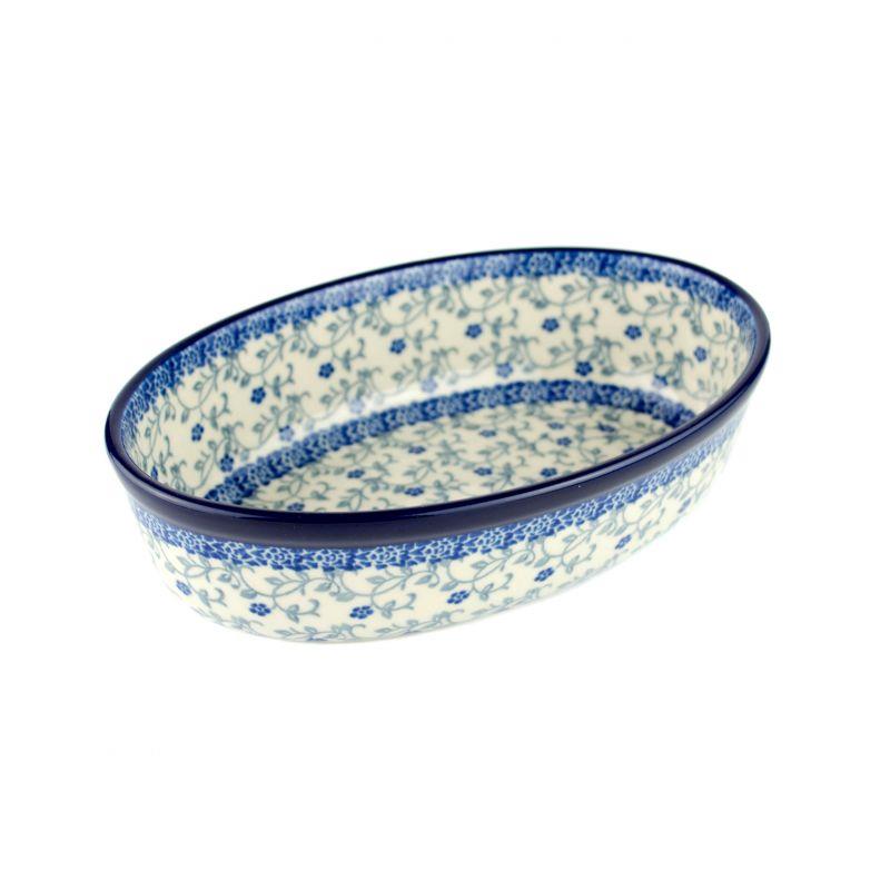 Oval Dish - Tiny Blue Flowers - 13x20.5x6cms - 0351-1952X - Polish Pottery
