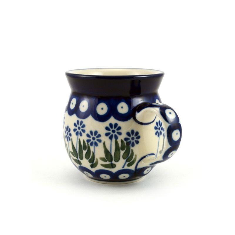 Small Round Mug - Daisies & Blue Spots - 240ml - 0070-0377EX - Polish Pottery