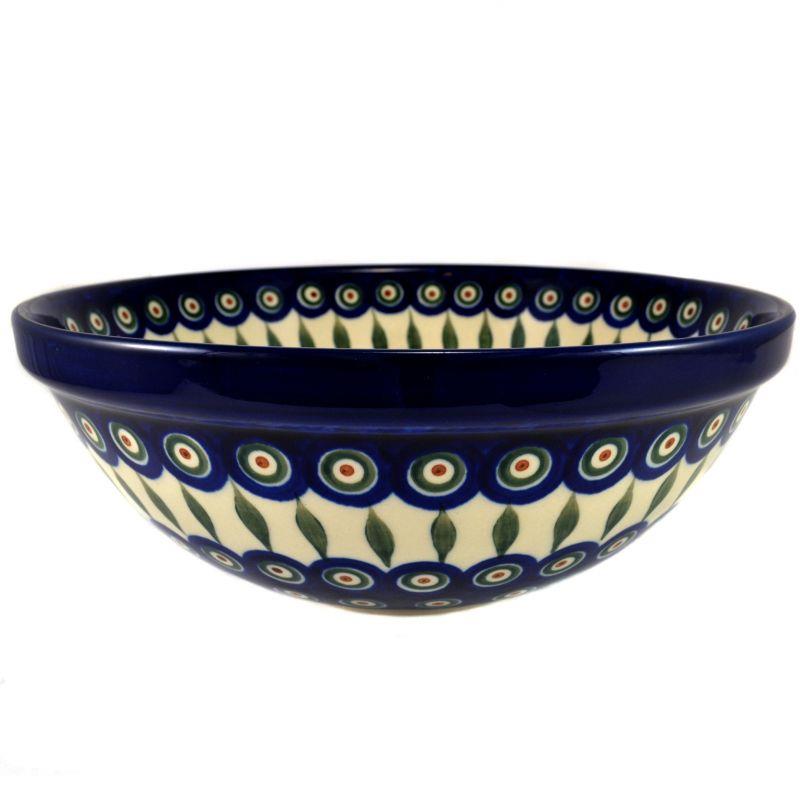 Salad/Fruit Bowl - Green, Red & White Spots - Peacock - 0055-0054X - 28 x 11cms - Polish Pottery