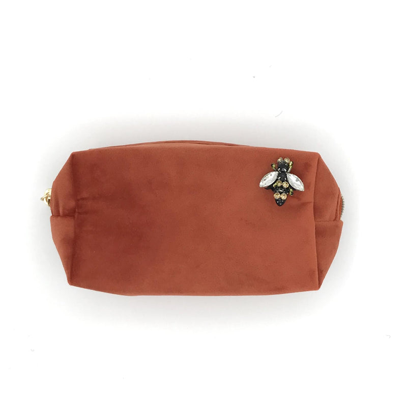 Coral Velvet Make-Up Bag & Bumblebee Pin - Sixton London - Small or Large