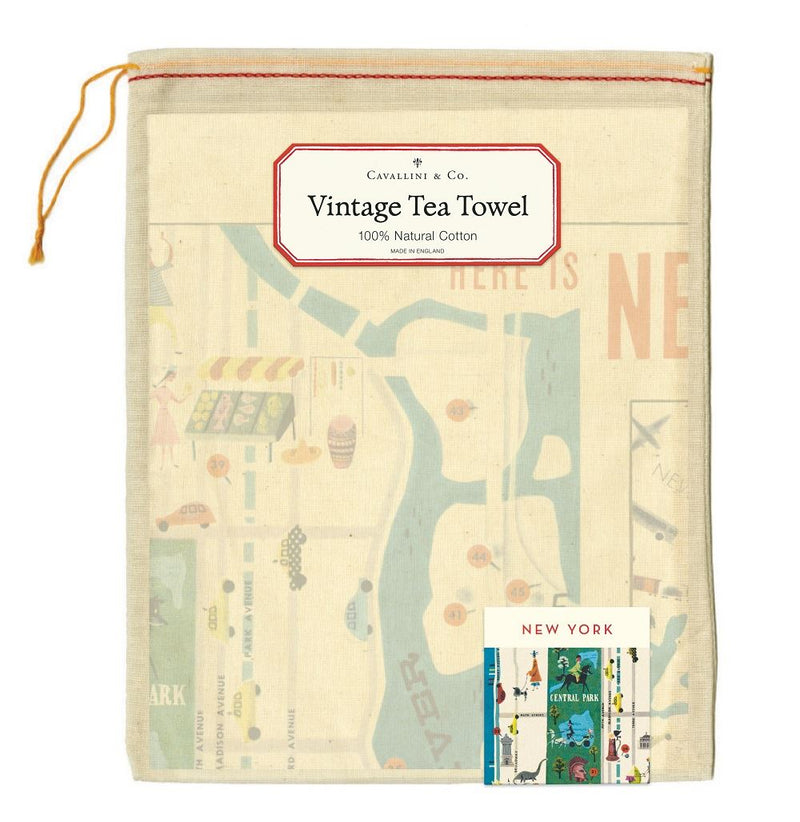 Cavallini - 100% Natural Cotton Vintage Tea Towel - 80 x 47cms - New York City Map
