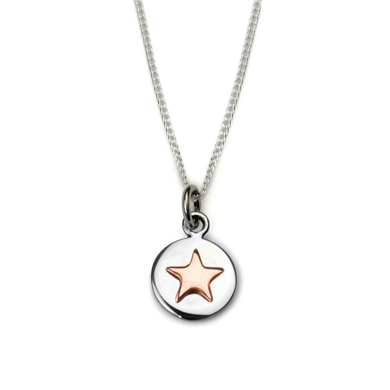 Sterling Silver - Good Luck Circle Necklace - Rose Gold Star - Tales From The Earth
