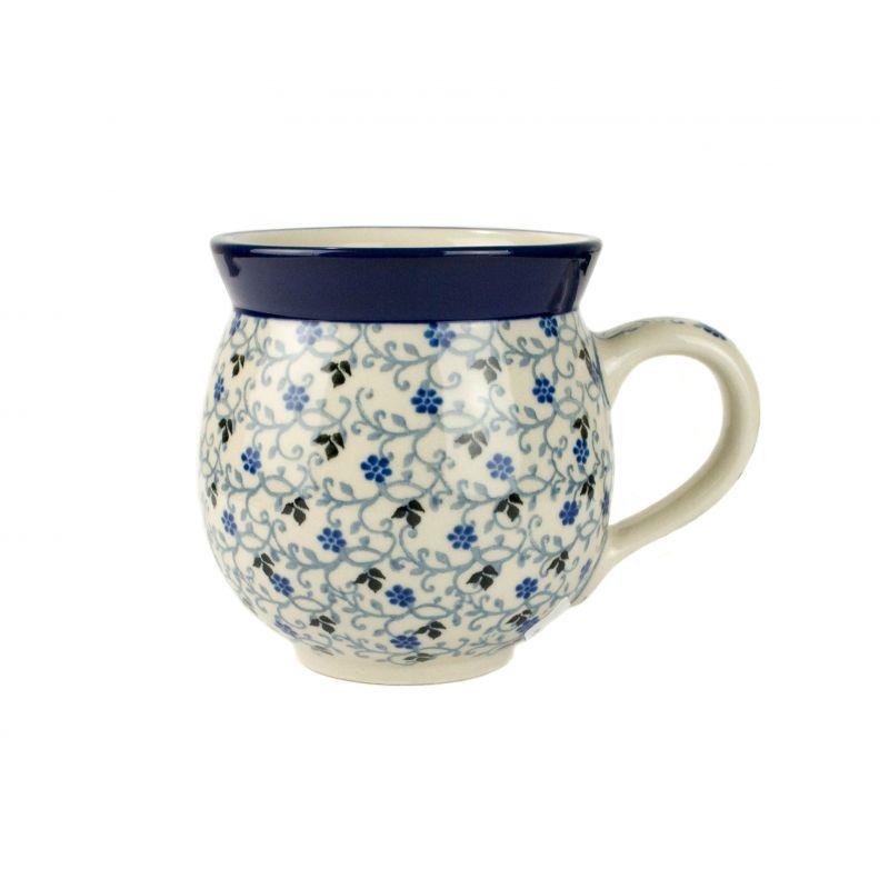 Medium Round Mug - Blue/Black Tiny Flowers - 350ml - 0070-1991X - Polish Pottery