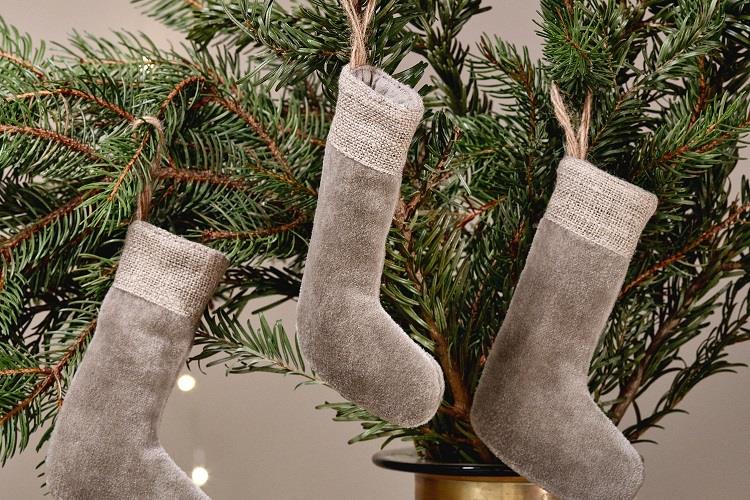 Nkuku - Karru Cotton Velvet Christmas Present Mini Stocking - 13x8x1cms - Light Grey