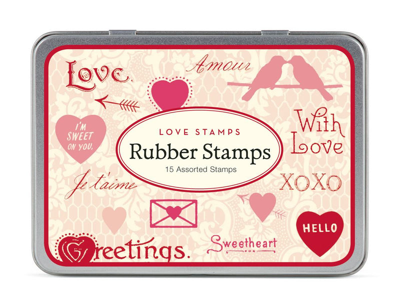 Cavallini - Tin of Rubber Stamps - Mini - Love - Set of 15 Stamps