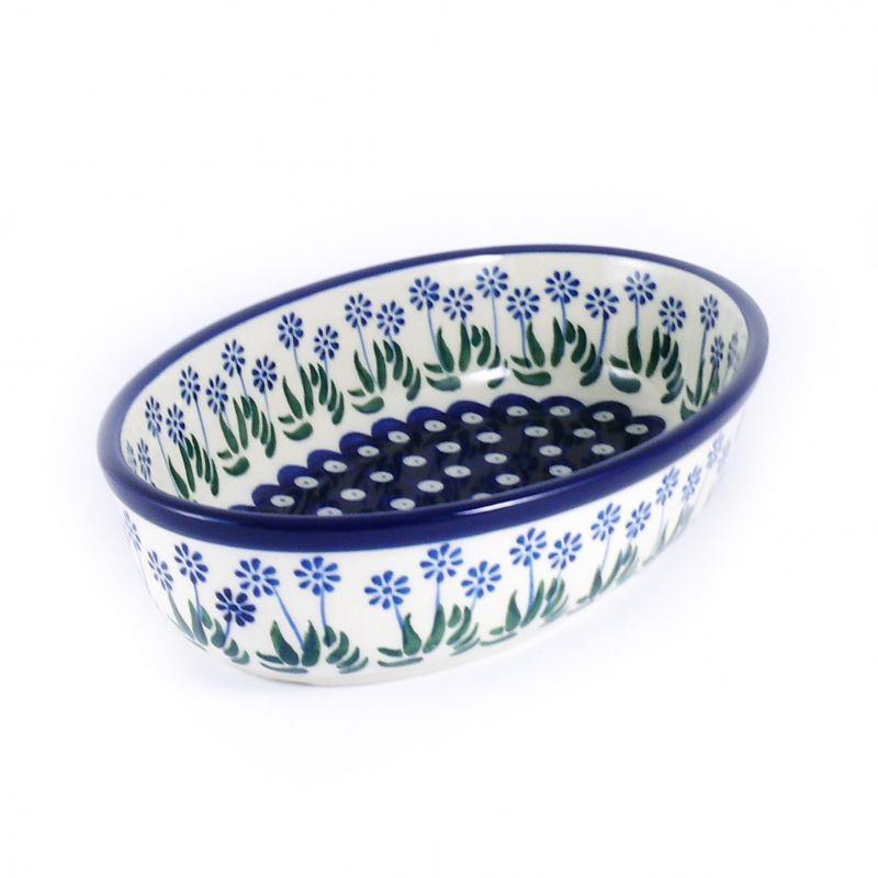 Oval Dish - Daisies & Blue Spots - 16 x 24 x 6cms - 0299-0377EX - Polish Pottery