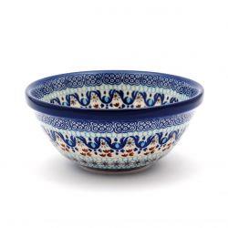Cereal/Pasta Bowl - Blue Squares & Flowers- 0058-1026X - 16.5 x 6.5cms - Polish Pottery