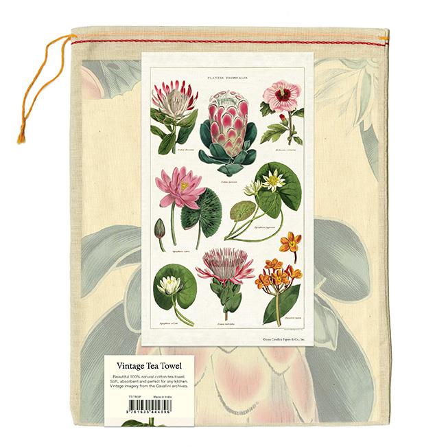 Cavallini - 100% Natural Cotton Vintage Tea Towel - 80 x 47cms - Tropical Plants