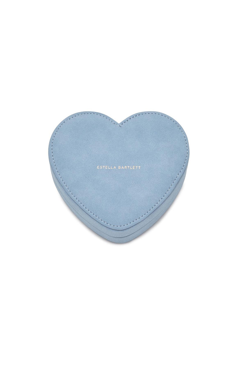 Velvet Heart Shaped Jewellery Box/Case - Powder Blue/Grey - 13x12x5cms - Estella Bartlett