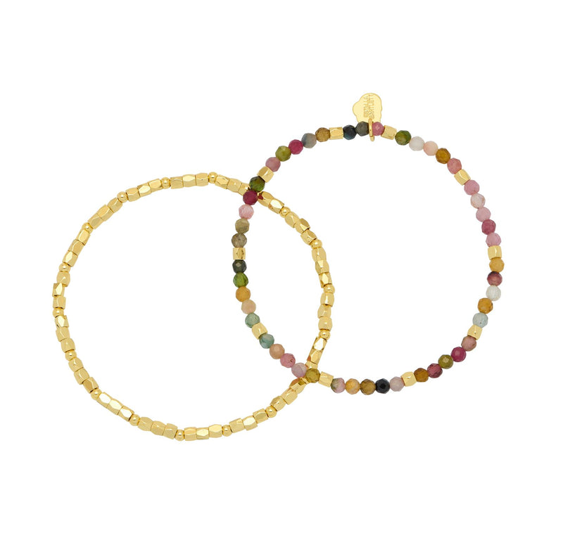 Coco & Tourmaline Gemstone Bead Bracelet Set - 2 Pack - Gold Plated - Calm - Estella Bartlett