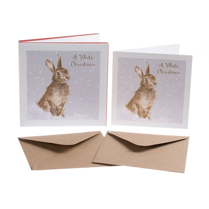 White Christmas - Rabbit Christmas Card Box Set - 8 Luxury Gold Foiled Cards & Envelopes