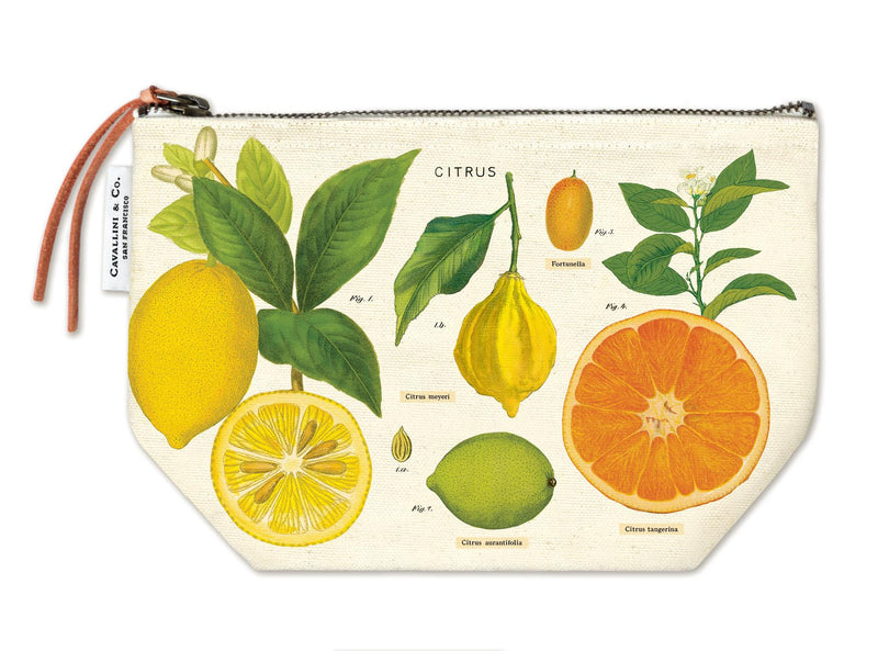 Cavallini - 100% Natural Cotton Vintage Pouch Bag - 15x22cms - Citrus Fruits