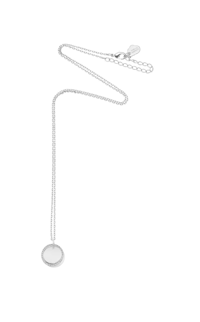 Disc Duo - Silver Disc & Cubic Zirconia Ring Necklace - Silver Plated - Choose To Shine  - Estella Bartlett