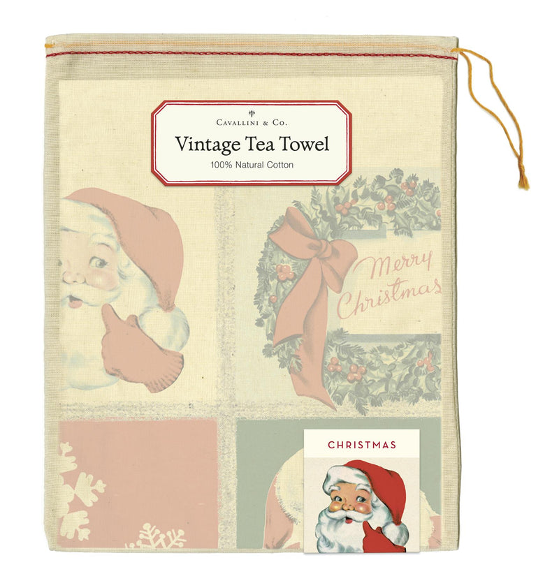 Cavallini - 100% Natural Cotton Vintage Tea Towel - 80 x 47cms - Father Christmas/Noel