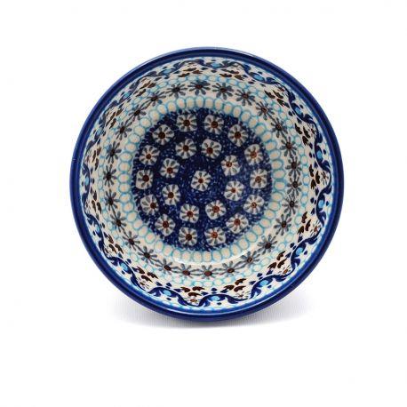 Nibble Bowl - Blue Squares & Flowers - 12 x 5.5cms - 0017-1026X - Polish Pottery