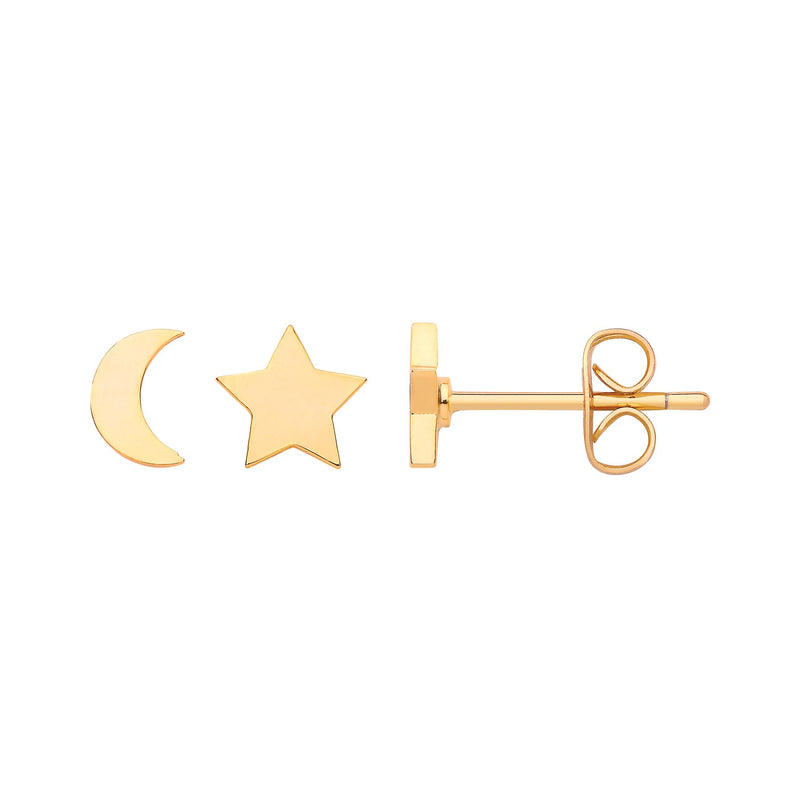 Mixed Moon & Star Stud Earrings - Gold Plated - Estella Bartlett