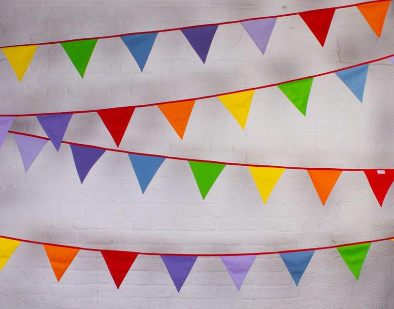 100% Cotton Bunting - Multi-Coloured Rainbow Carnival - 10m/33 Double Sided Flags - The Cotton Bunting Company