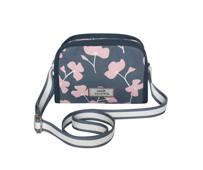 Earth Squared - Robin Cross Body Bag - Spring Blossom Canvas - Pink & Navy - 22x18x6cms