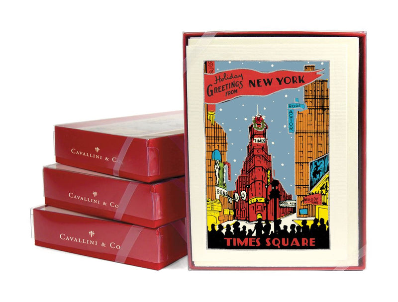 Cavallini - 10 x Glitter Greetings Christmas Cards/Notes - New York City Times Square