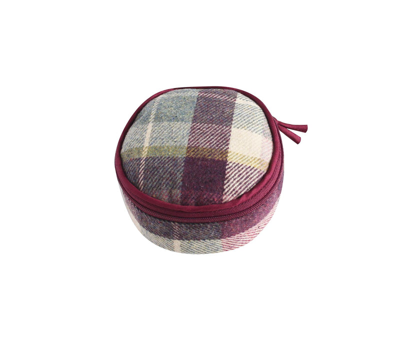 Earth Squared - Round Jewellery Pouch - Tweed Wool - Aberlady - Heather - 10x10x5cms