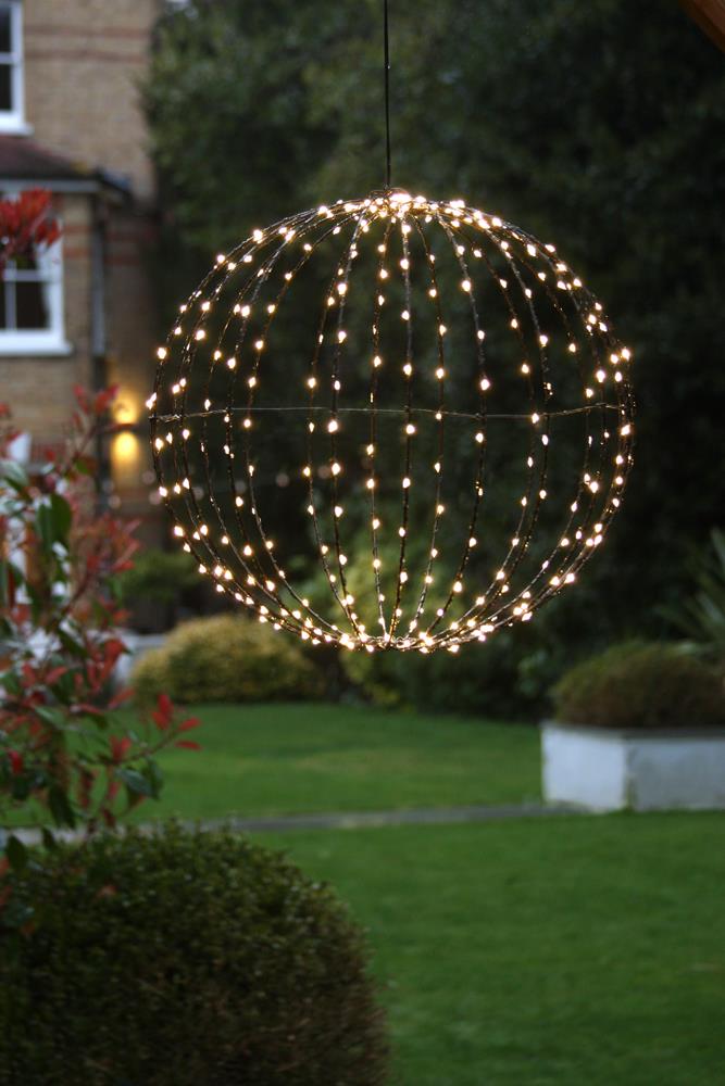 Mains or Battery Powered Sphere - Indoor/Outdoor Hanging Light - 30cm Diameter/108 LED Ornament