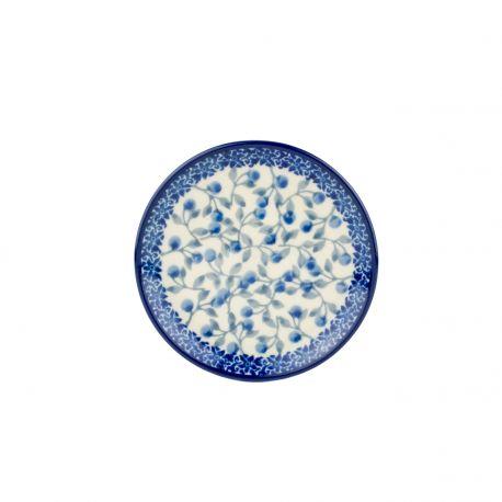 Round Tea Bag/Trinket Dish - Blue Rim With Blue Berries - 10cms - 0262-2161X - Polish Pottery