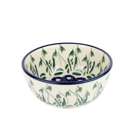 Nibble Bowl - Blue Dots With Green Snowdrops - 12 x 5.5cms - 0017-0377SX - Polish Pottery