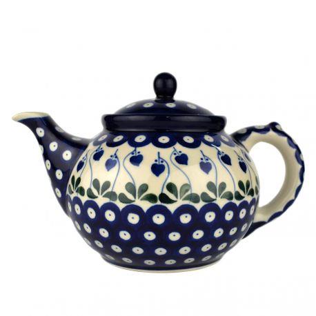 Large Teapot - Blue Dots With Flower Buds - 1.2 Litre - 0060-0377EX - Polish Pottery