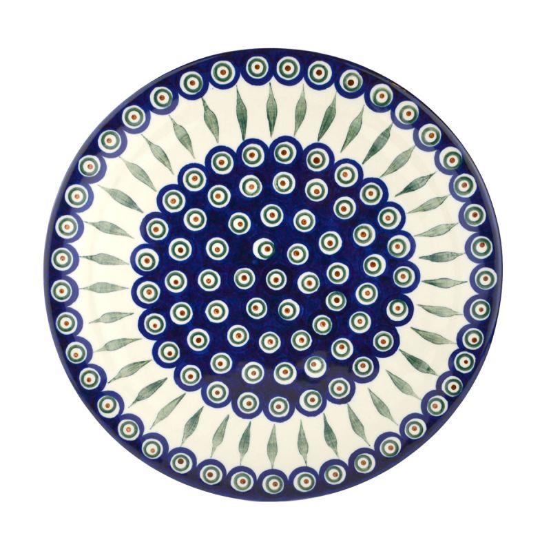 Pizza Platter 33cms - Green, Red & White Spots - Peacock - D53-0054X - Polish Pottery