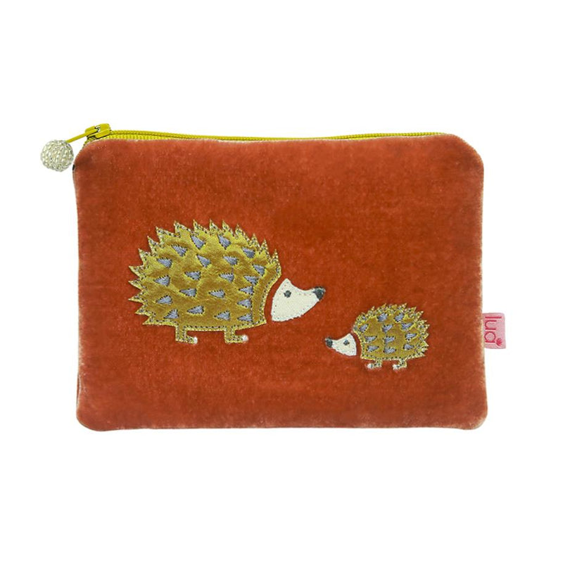 Lua - Velvet Coin Purse With Embroidered Hedgehogs - 11 x 16cms - 2 Colour Options