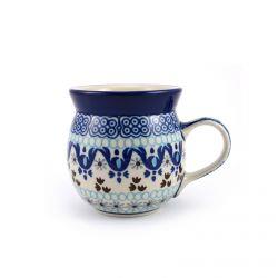 Small Round Mug - Blue Squares & Flowers - 240ml - 0005-1026X - Polish Pottery