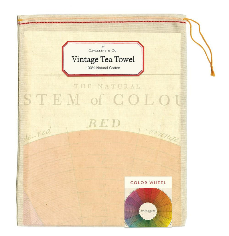Cavallini - 100% Natural Cotton Vintage Tea Towel - 80 x 47cms - Colour Wheel/System of Colours