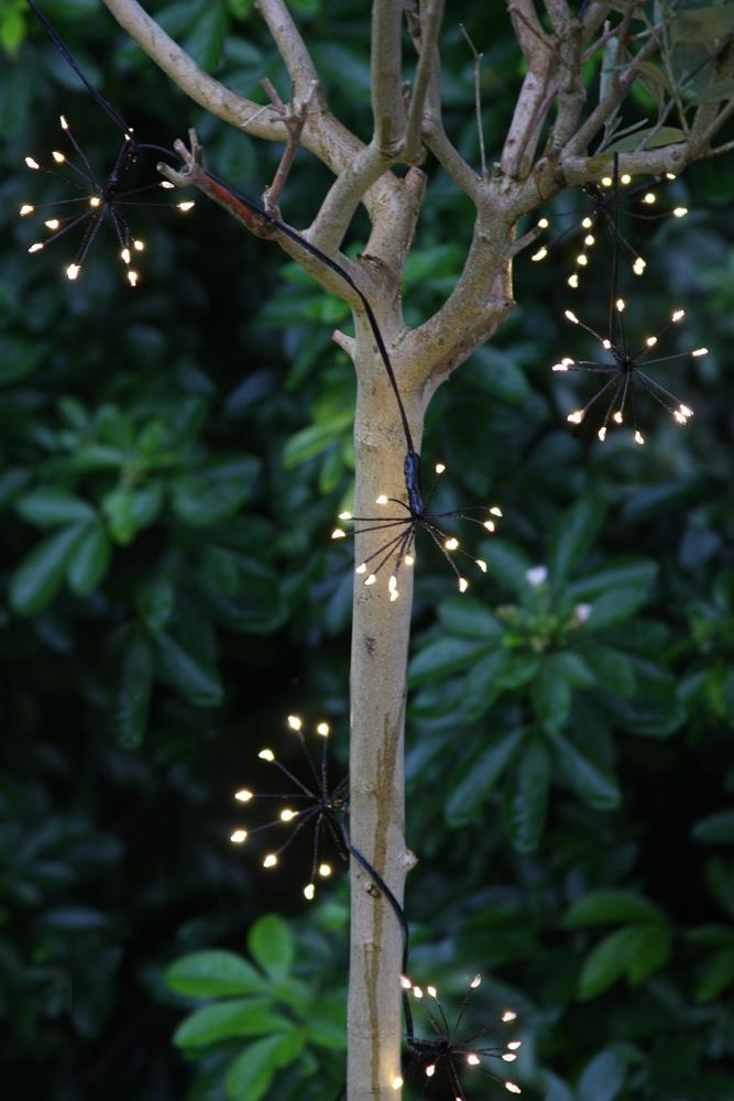 Solar Starburst Chain - 150 LED Outdoor Light Garland/10 Ornaments - Black