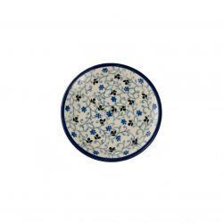 Round Tea Bag/Trinket Dish - Blue/Black Tiny Flowers - 10cms - 0262-1991X - Polish Pottery
