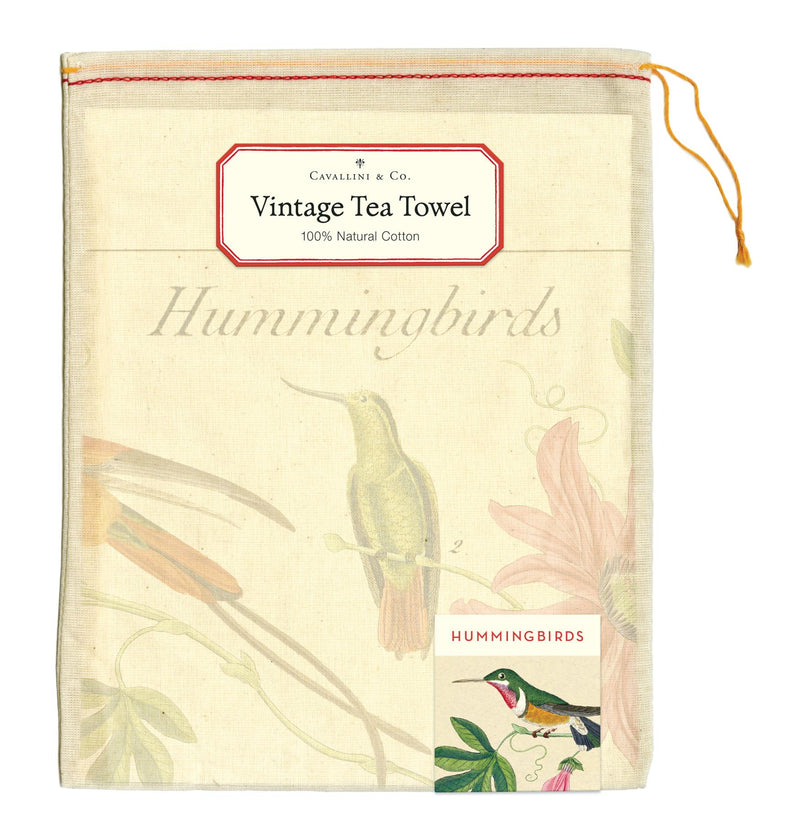 Cavallini - 100% Natural Cotton Vintage Tea Towel - 80 x 47cms - Hummingbirds