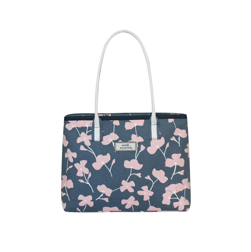 Earth Squared - Canvas Tote Shoulder Bag - Spring Blossom - Pink & Navy- 27x39x14cm
